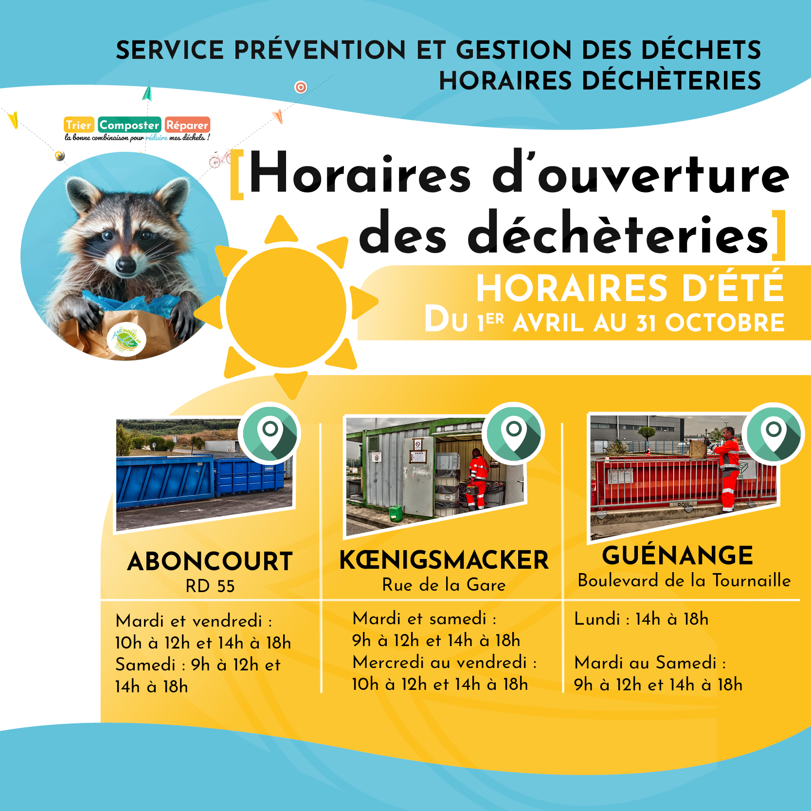HORAIRES DÉCHÈTERIES ÉTÉ