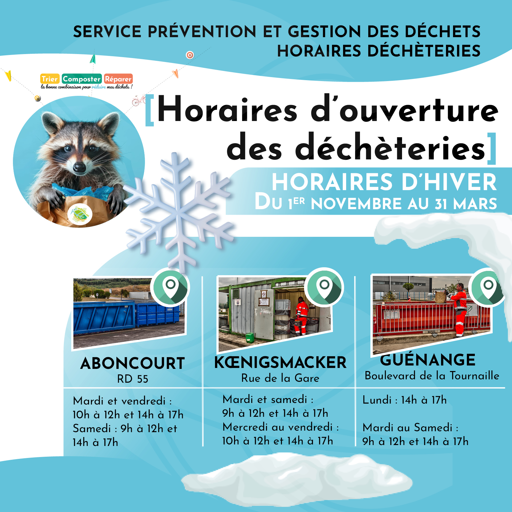 HORAIRES DÉCHÈTERIES HIVER